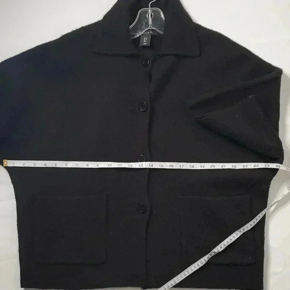 Tahari Cashmere Blend Black Oversized Open ButtonSz S Cropped Cardigan  Sweater - Picture 4 of 10